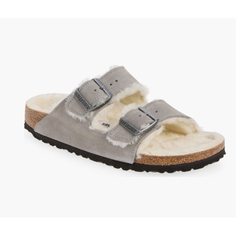 Birkenstock Arizona Shearling Slide Sandal Dark Tea Grey Suede Size US 9/ EU 40